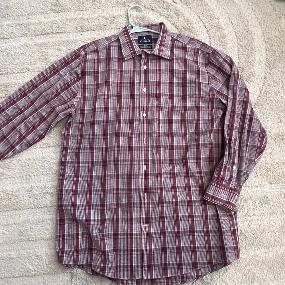 RED White and Blue Checkeed, Gingham Long Sleeve Stafford regular fit shirt - Picture 3 of 5